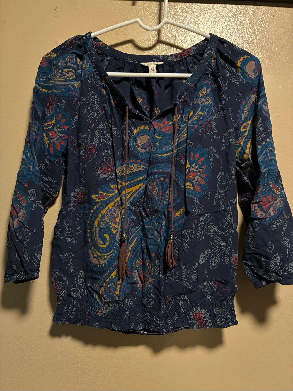 Sonoma Navy Paisley Peasant Top with Tassel Ties